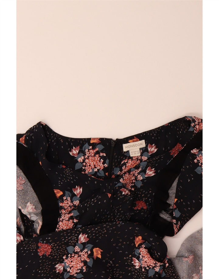 MONSOON Womens A-Line Dress UK 14 Medium Black Floral Vintage Monsoon and Second-Hand Monsoon from Messina Hembry 