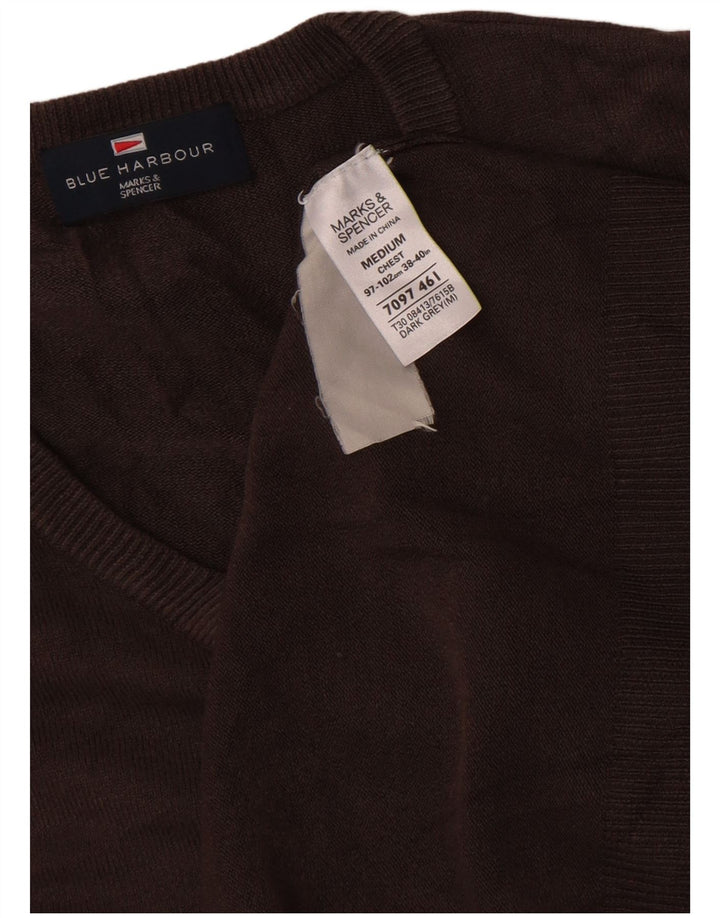 Męski sweter Marks & Spencer Blue Harbor z dekoltem w kształcie litery V, średni brąz