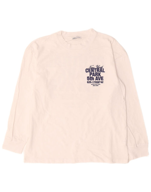 Damski oversize'owy top z grafiką Zara z długim rękawem UK 10, mały, biały w kwiaty