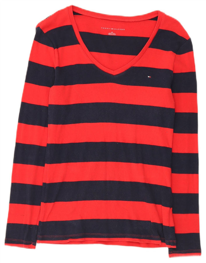 Top damski Tommy Hilfiger z długim rękawem, UK 10, małe, bawełniane w czerwone paski