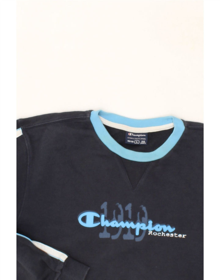 CHAMPION Boys Graphic Sweatshirt Jumper 11-12 Years Large  Navy Blue Vintage Champion and Second-Hand Champion from Messina Hembry 