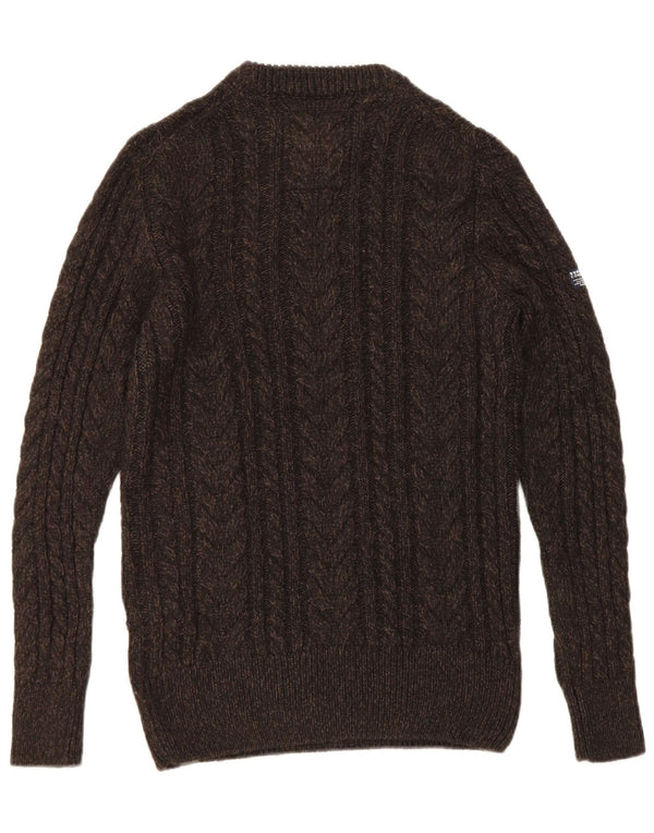 Męski sweter Superdry z okrągłym dekoltem Średni brązowy akryl z plamkami