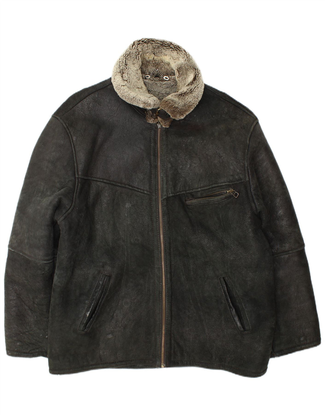 Vintage męska kurtka shearling UK 42 XL czarna skóra