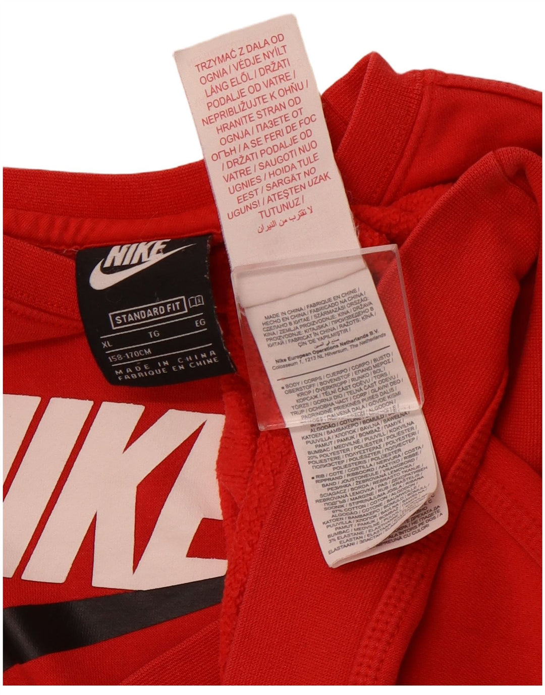 Chłopięcy sweter z grafiką NIKE, 13-14 lat, XL, czerwony, bawełniany