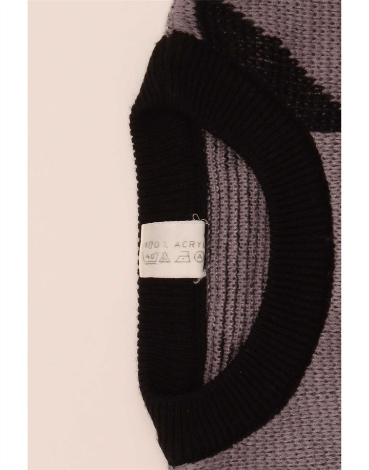 Męski sweter z okrągłym dekoltem w stylu vintage IT 48 Średni szary, geometryczny akryl