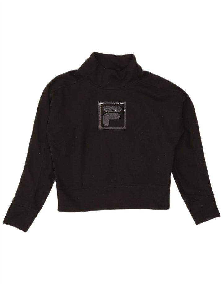 Damski top Fila Crop Oversize z grafiką, długim rękawem, UK 6 XS, czarny poliester
