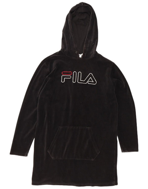 Damskie sukienki z kapturem Fila Graphic Velvet UK 14 Średnia czarna bawełna