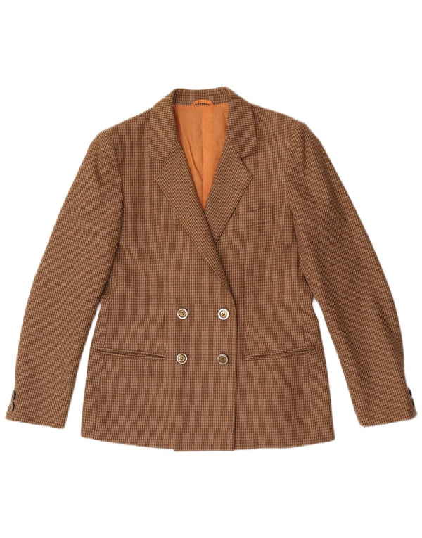 Vintage Womens Double Breasted Blazer Jacket UK 12 Medium Brown Houndstooth