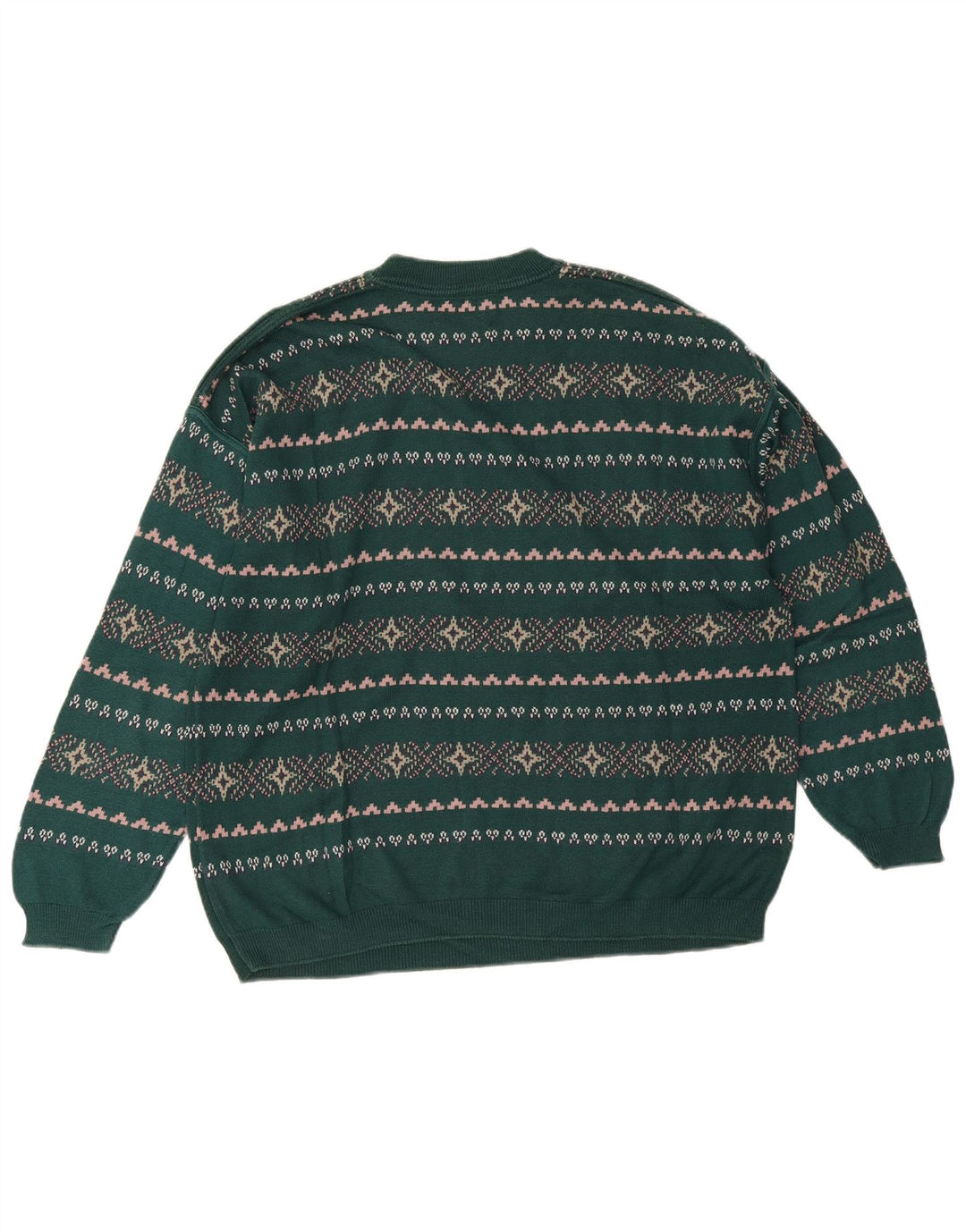 Męski sweter z okrągłym dekoltem Stefanel, duży zielony Fair Isle