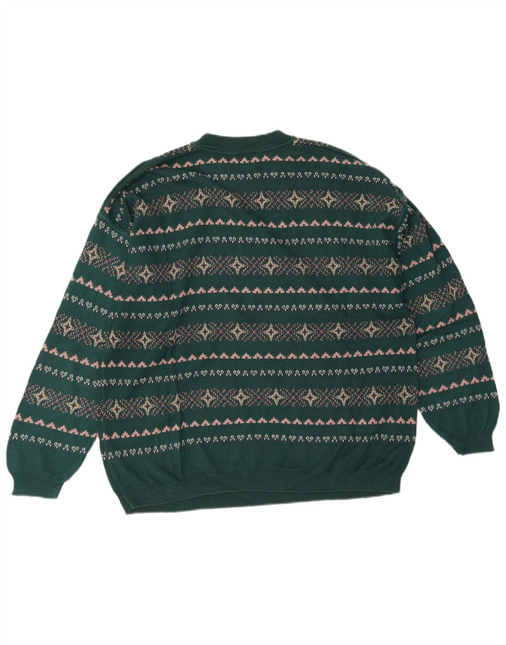 Męski sweter z okrągłym dekoltem Stefanel, duży zielony Fair Isle