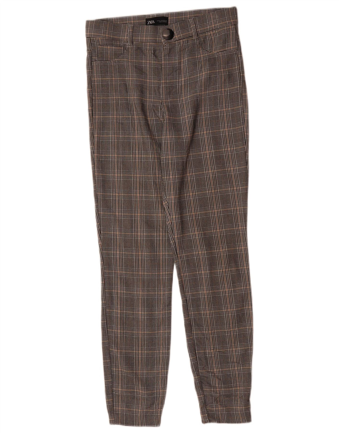 Damskie spodnie typu slim casual Zara, średnie W28 L28, szara wiskoza w pepitkę