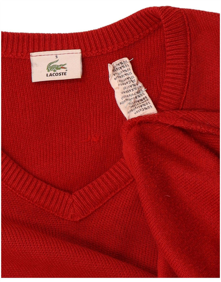 Męski sweter Lacoste z dekoltem w kształcie litery V, rozmiar 5, duży, czerwony, bawełniany