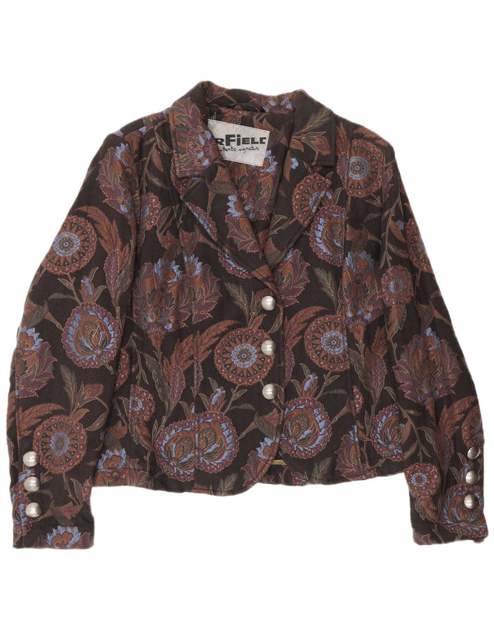 Damska marynarka zapinana na 3 guziki w stylu vintage IT 50 XL Czarna wełniana w kwiaty