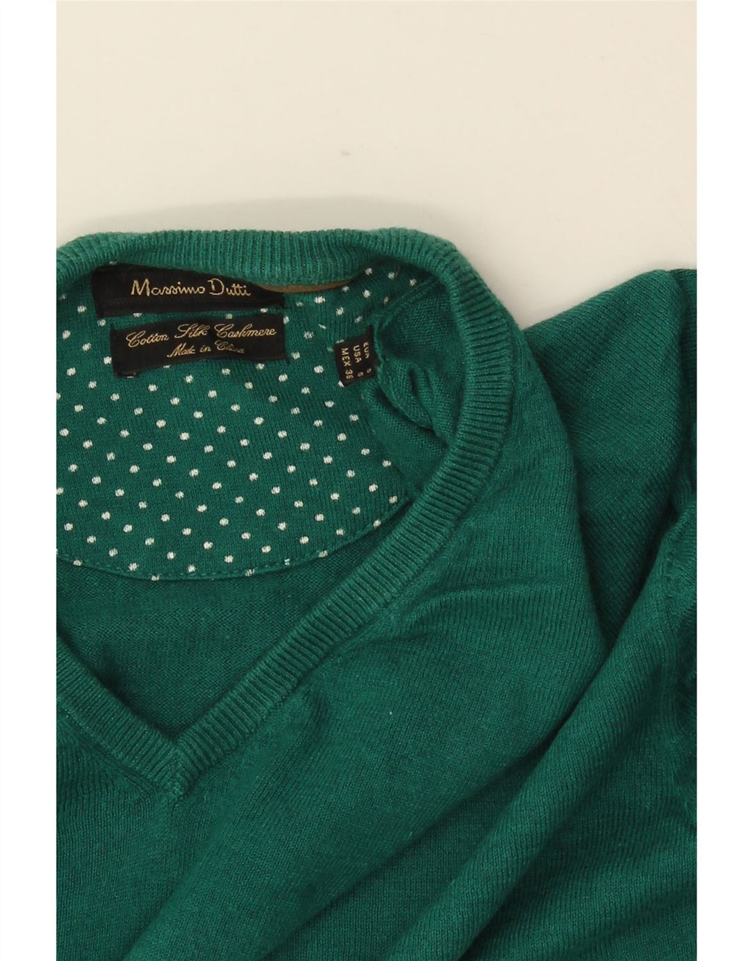 MASSIMO DUTTI Męski sweter z dekoltem w kształcie litery V, mały, zielony, bawełniany