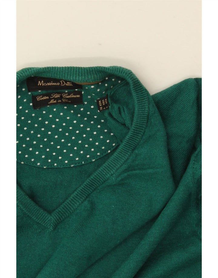 MASSIMO DUTTI Męski sweter z dekoltem w kształcie litery V, mały, zielony, bawełniany