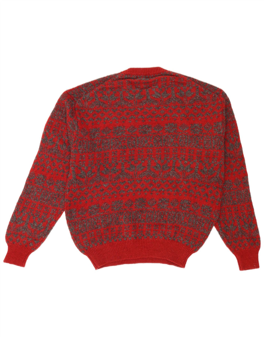 Vintage męski sweter z okrągłym dekoltem, średni czerwony Fair Isle Retro