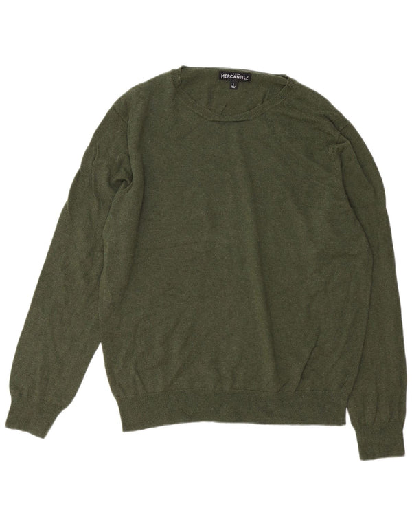 J. CREW Męski sweter z okrągłym dekoltem Mercantile, duży, bawełniany khaki