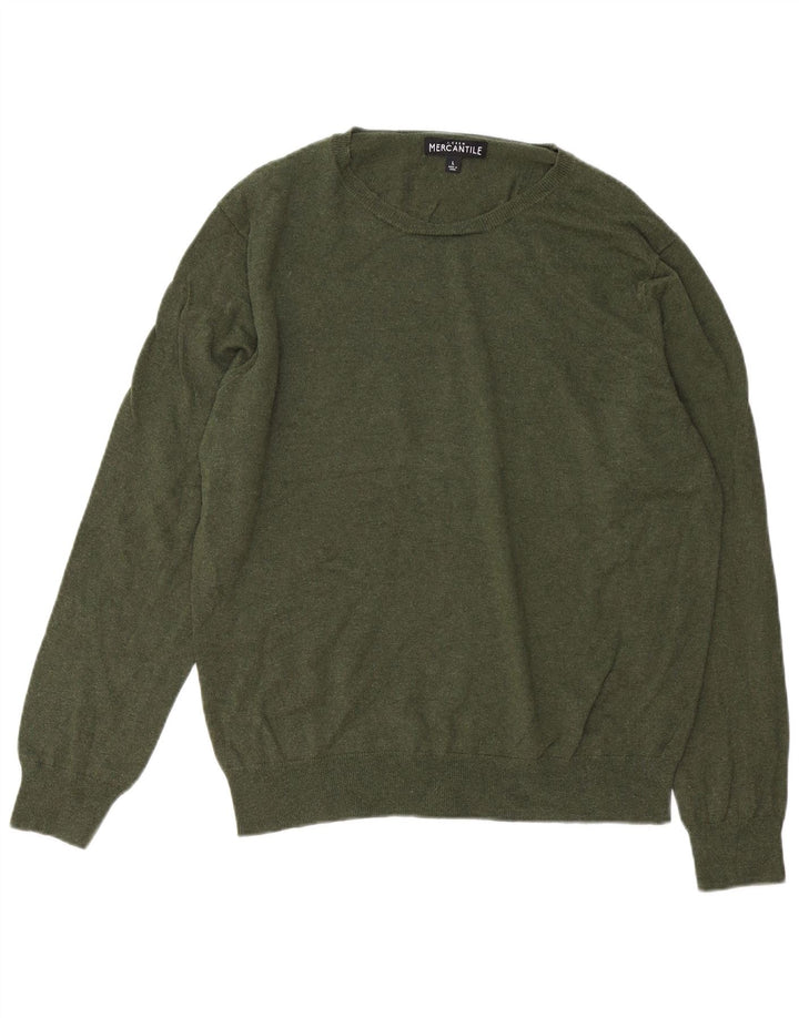 J. CREW Męski sweter z okrągłym dekoltem Mercantile, duży, bawełniany khaki