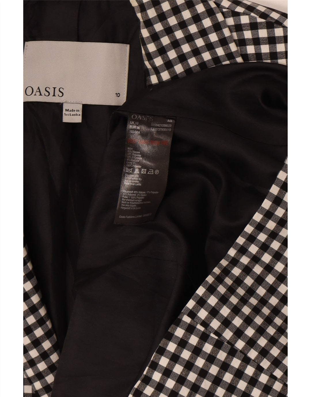 Damska marynarka Oasis zapinana na 1 guzik UK 10 Small, czarna wiskoza w kratkę