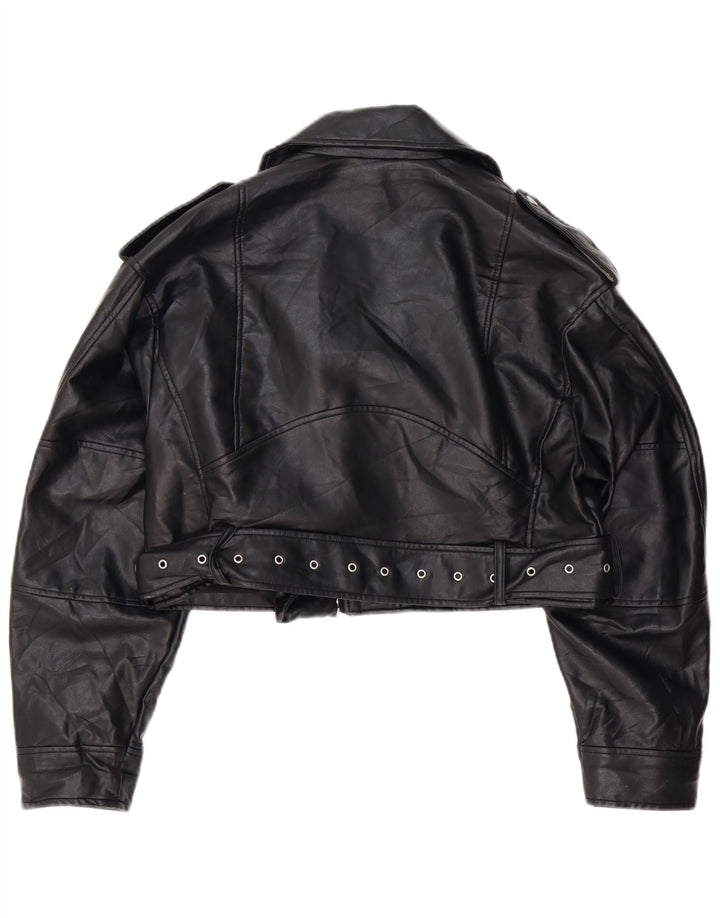 Damska kurtka motocyklowa Zara Crop Oversize ze sztucznej skóry UK 10, mała czarna