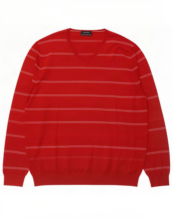 Męski sweter Massimo Dutti z dekoltem w kształcie litery V, XL, bawełniany w czerwone paski