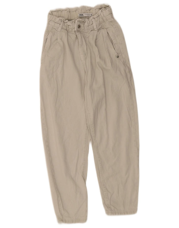 Zara Womens High Waist Capri Tapered Jeans EU 34 2XS W24 L22 Beige Cotton
