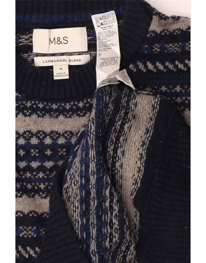 Marks & Spencer Męski sweter z okrągłym dekoltem, średni granatowy Fair Isle
