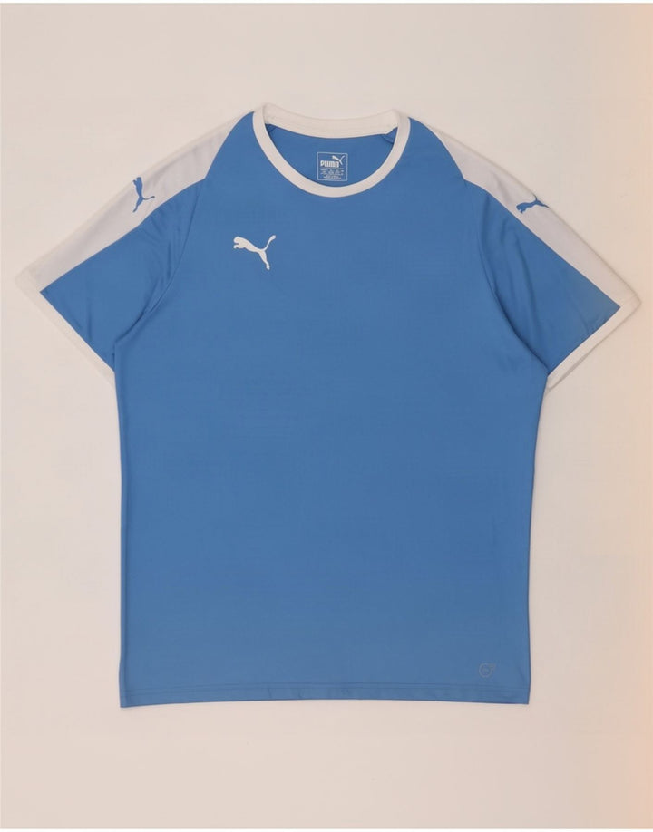 Męski T-shirt Puma Top, duży, niebieski, poliester z blokami kolorów