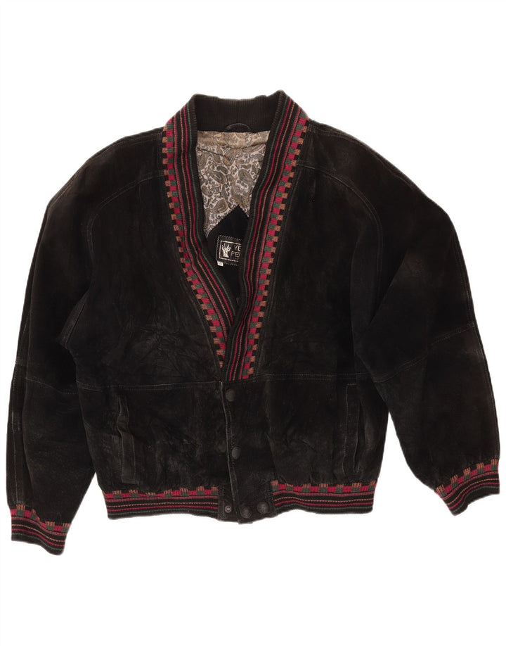 Damska kurtka oversize VINTAGE zamszowa UK 18 XL, czarna, geometryczna skóra