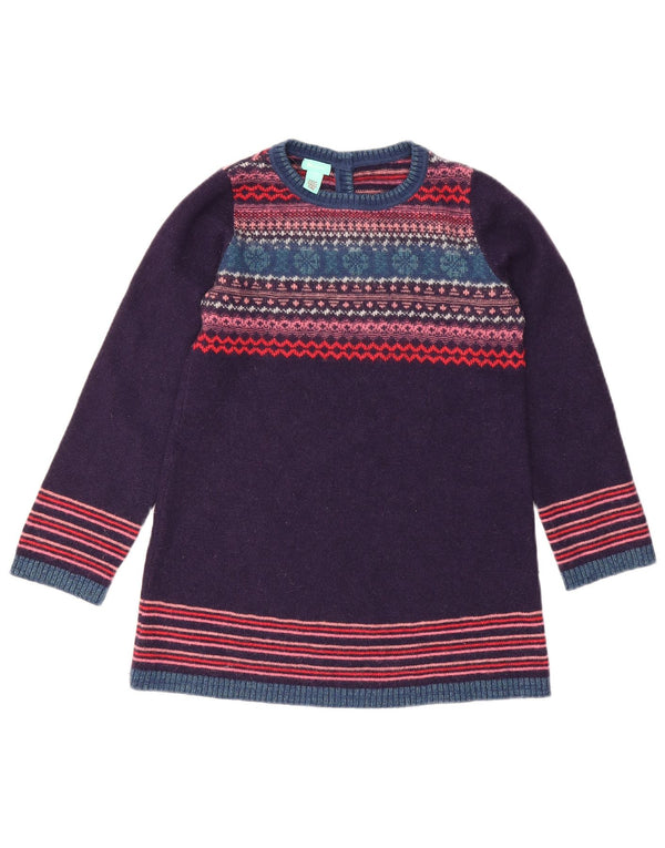 Monsoon Girls Boat Neck Jumper Sweater 8-9 Years Purple Fair Isle Wool