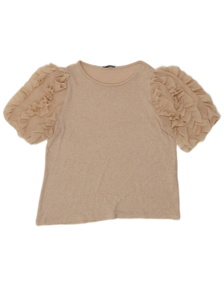 Bluzka damska Zara Top UK 14 Large Beżowa Wiskoza