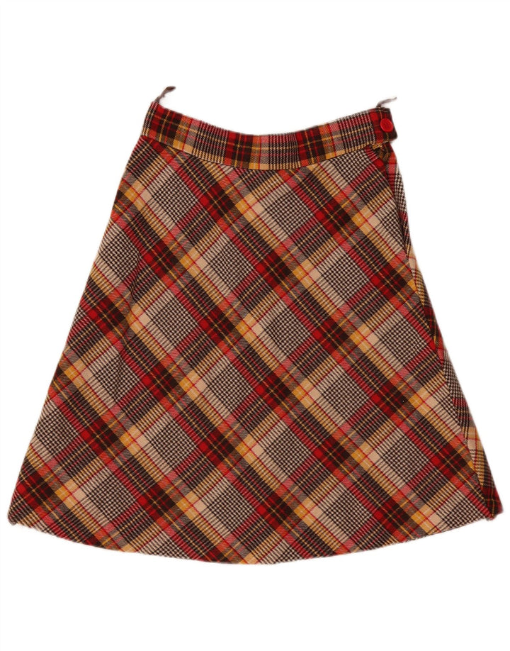 Vintage damska spódnica w kształcie litery A W30 w średnią brązową kratkę