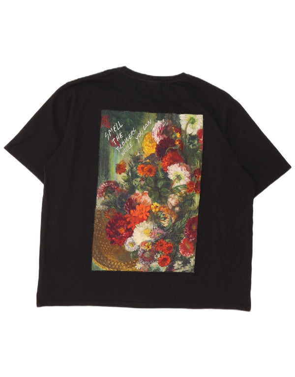 Damska koszulka z grafiką Desigual Top UK 20 2XL Czarna, bawełniana w kwiaty