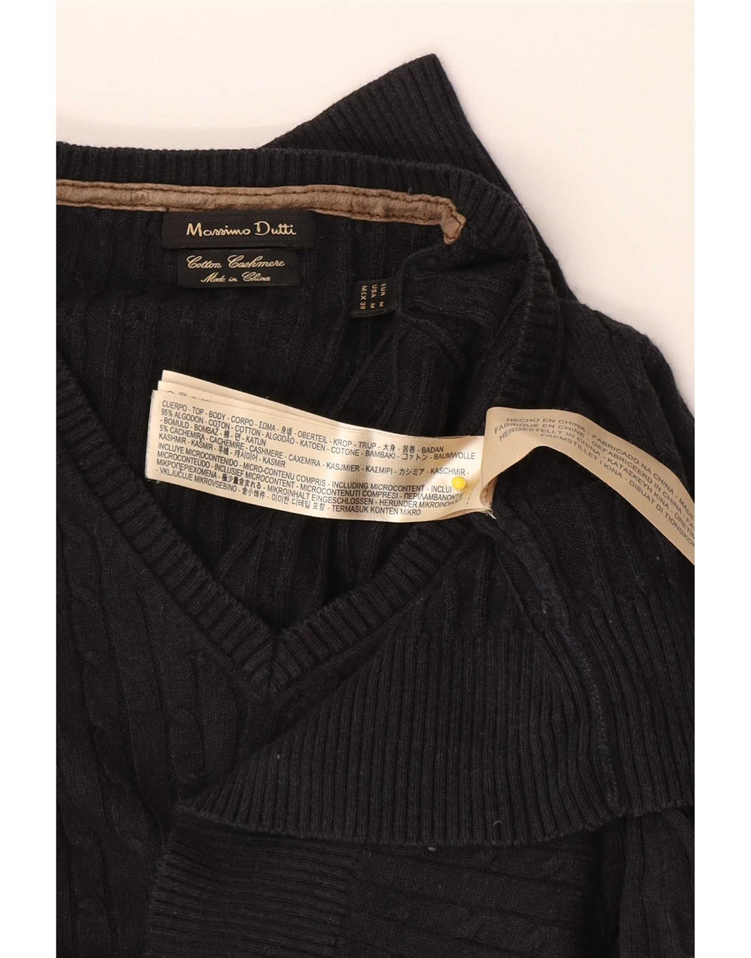 Męski sweter Massimo Dutti z dekoltem w kształcie litery V, średni granatowy, bawełniany