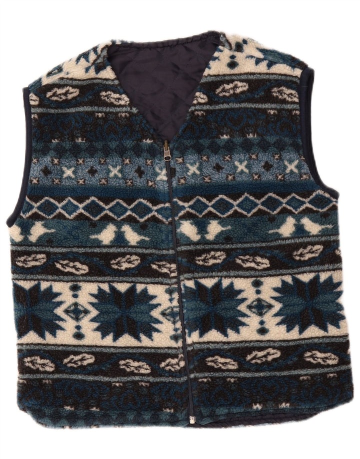 Męska kamizelka polarowa Vintage UK 38 Średnioniebieski geometryczny