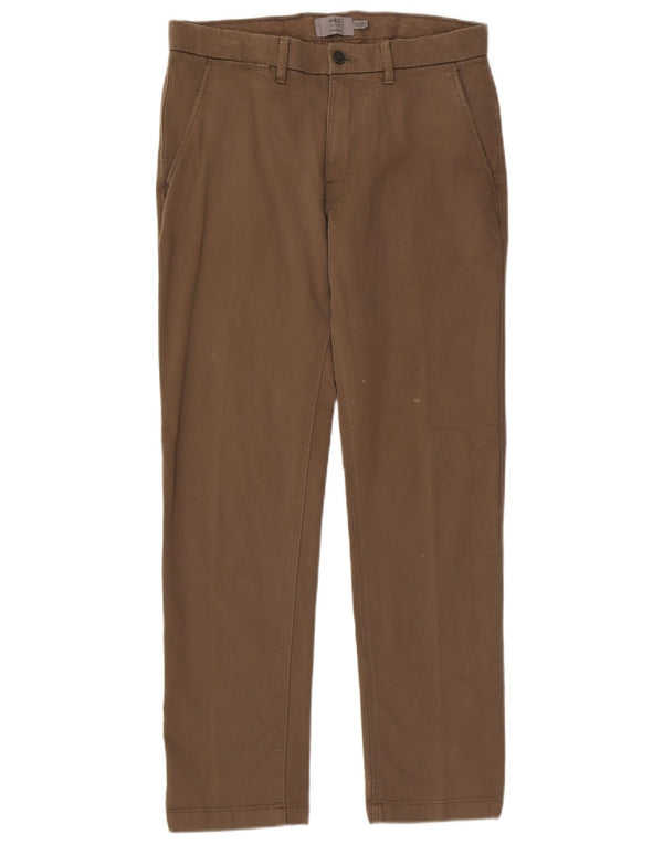 Marks & Spencer Męskie proste spodnie chino W32 L31 Brązowa bawełna