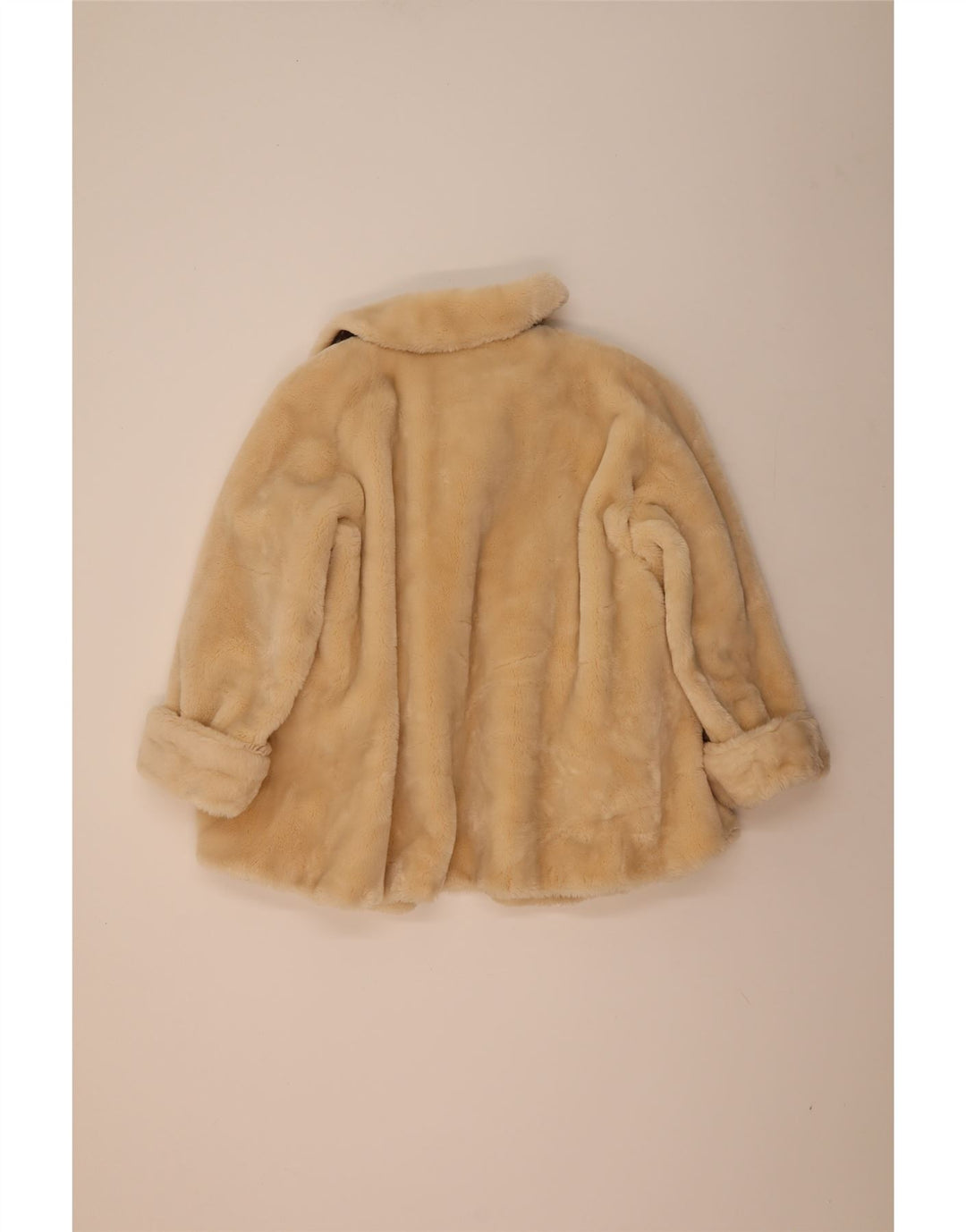 Vintage damski płaszcz oversize ze sztucznego futra IT 42 średni beżowy octan