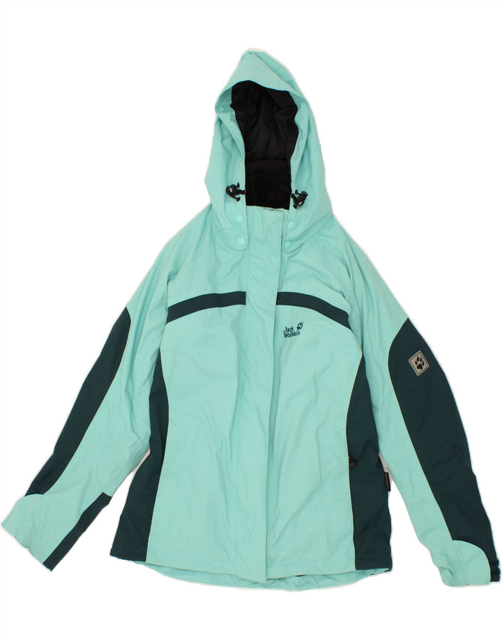 Damska kurtka wiatrówka z kapturem JACK WOLFSKIN UK 12/14 Średnia zieleń