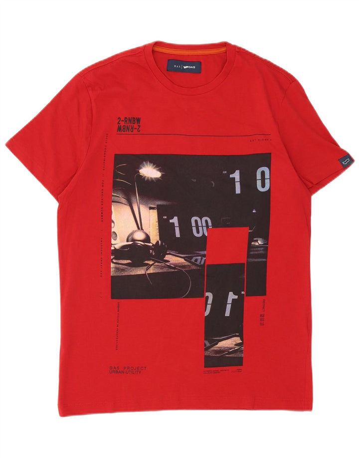 Męski T-shirt z grafiką Gas, mały, czerwony, bawełniany