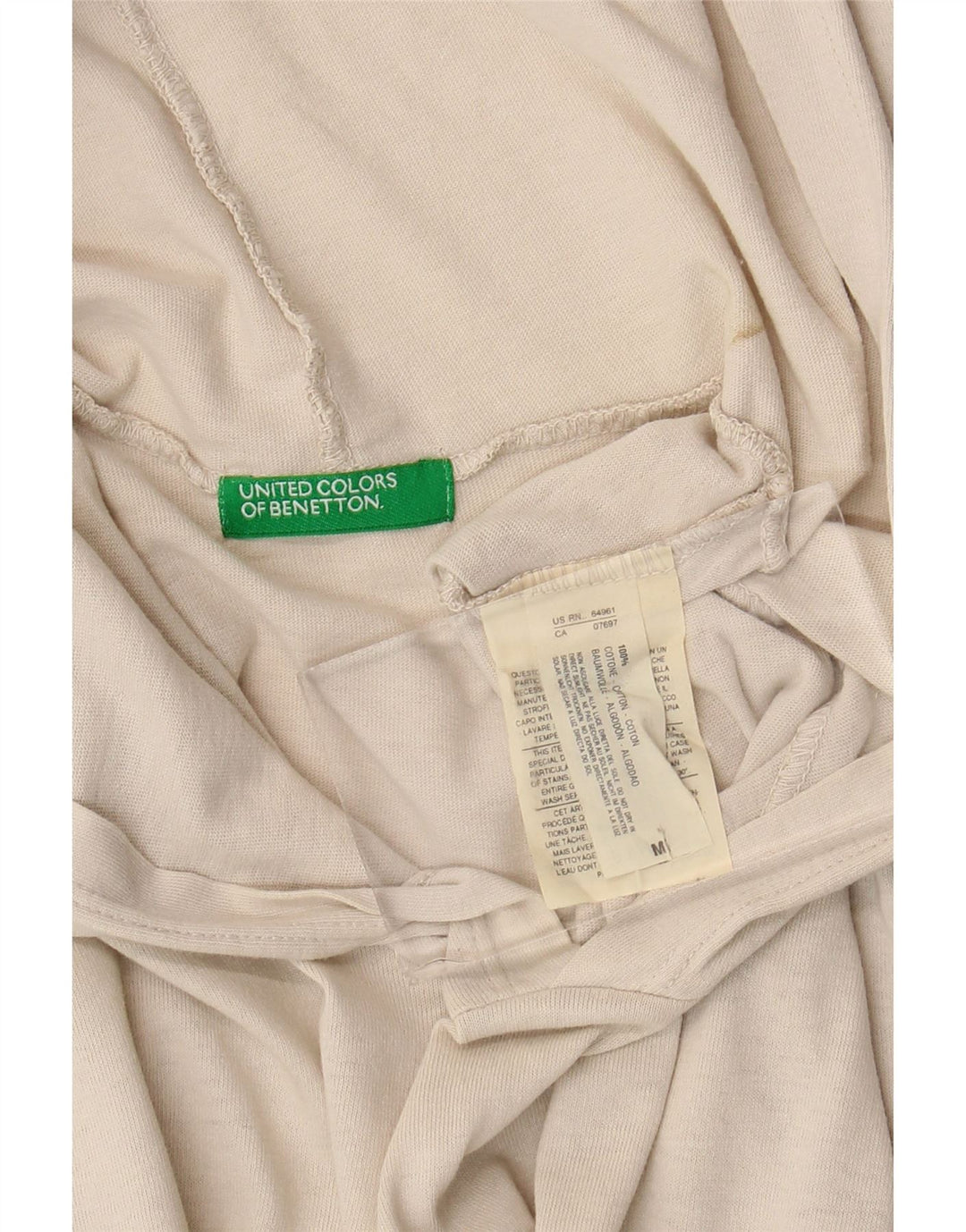 Męska koszulka z kapturem Benetton, średnia, bawełniana w kolorze złamanej bieli