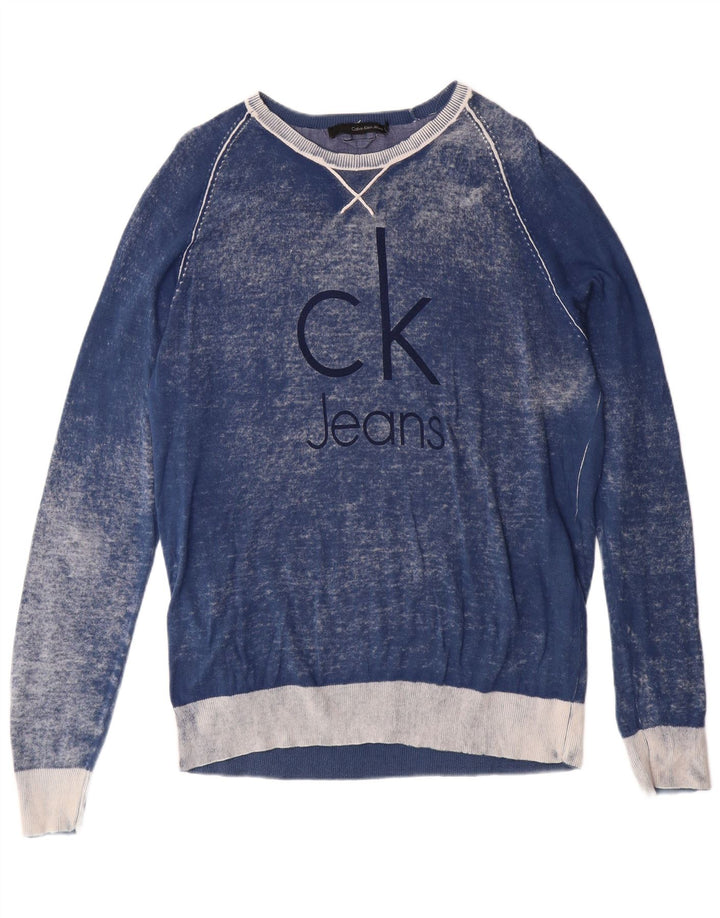 CALVIN KLEIN JEANS Męski sweter z dekoltem w łódkę, duży, niebieski, krawatowy