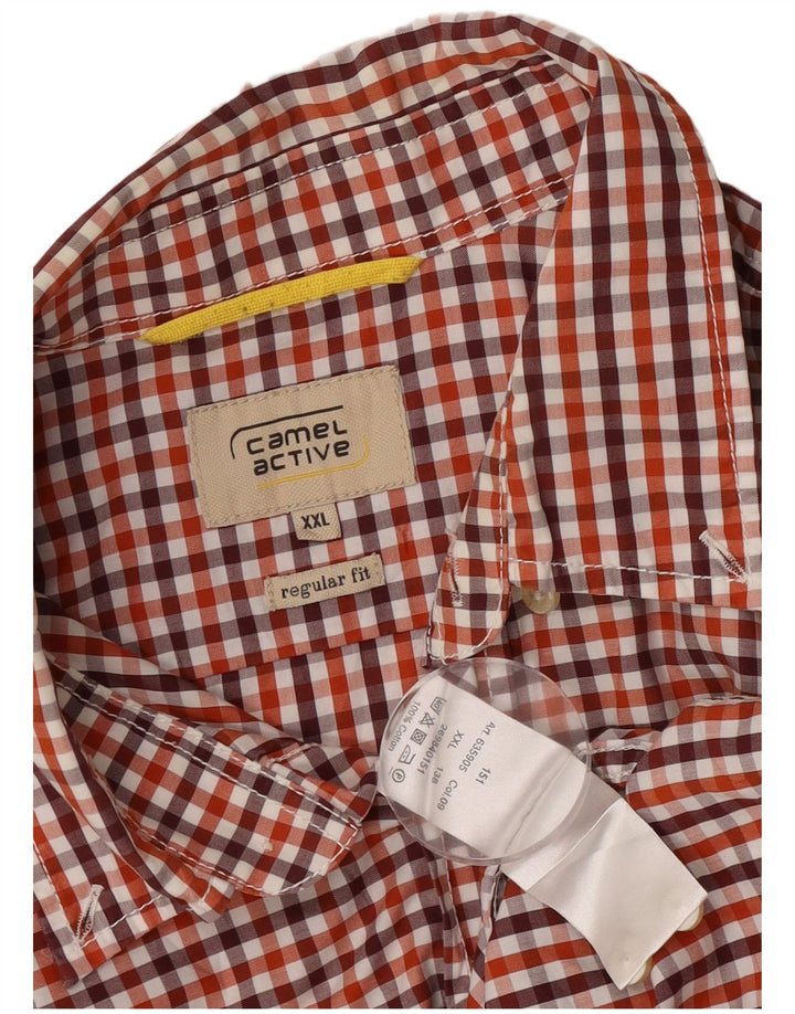 Camel Active Męska koszula z krótkim rękawem o regularnym kroju, 2XL, czerwona bawełniana kratka