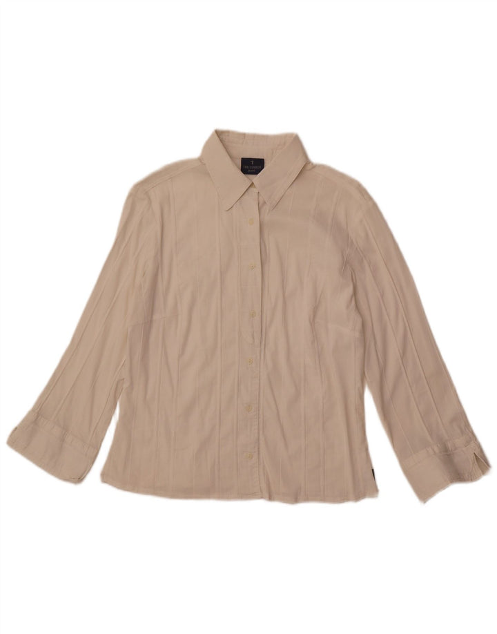 Damska bluzka koszulowa TRUSSARDI JEANS UK 14 w duże złamane białe paski