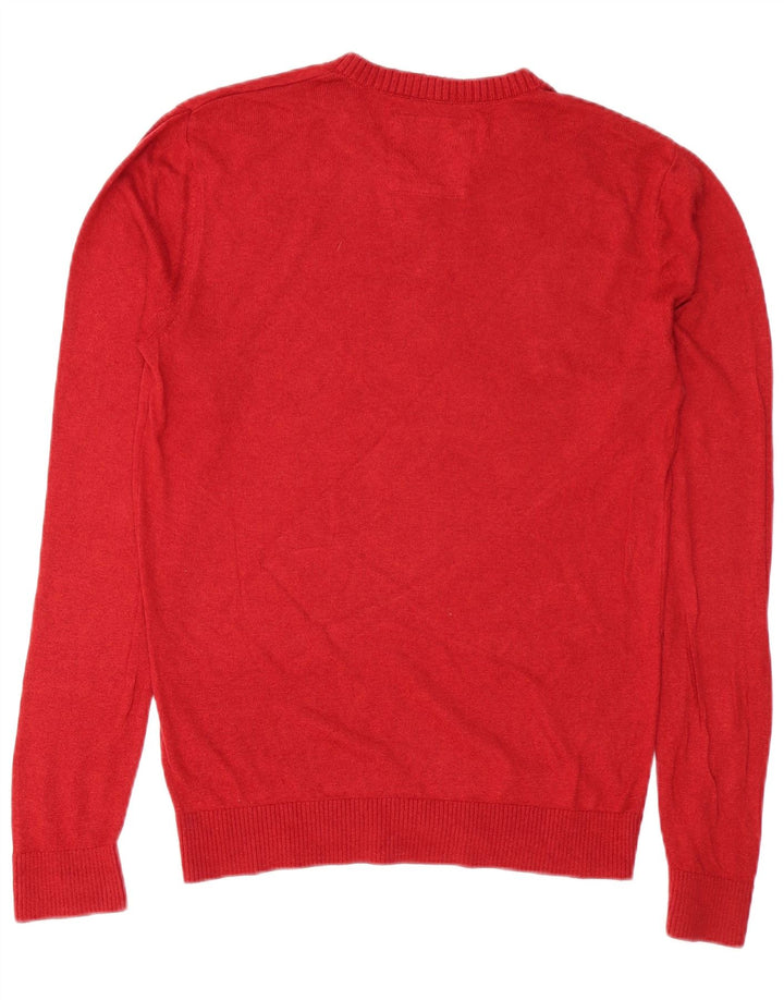 Męski sweter Hollister z dekoltem w kształcie litery V, średnio czerwony, bawełniany