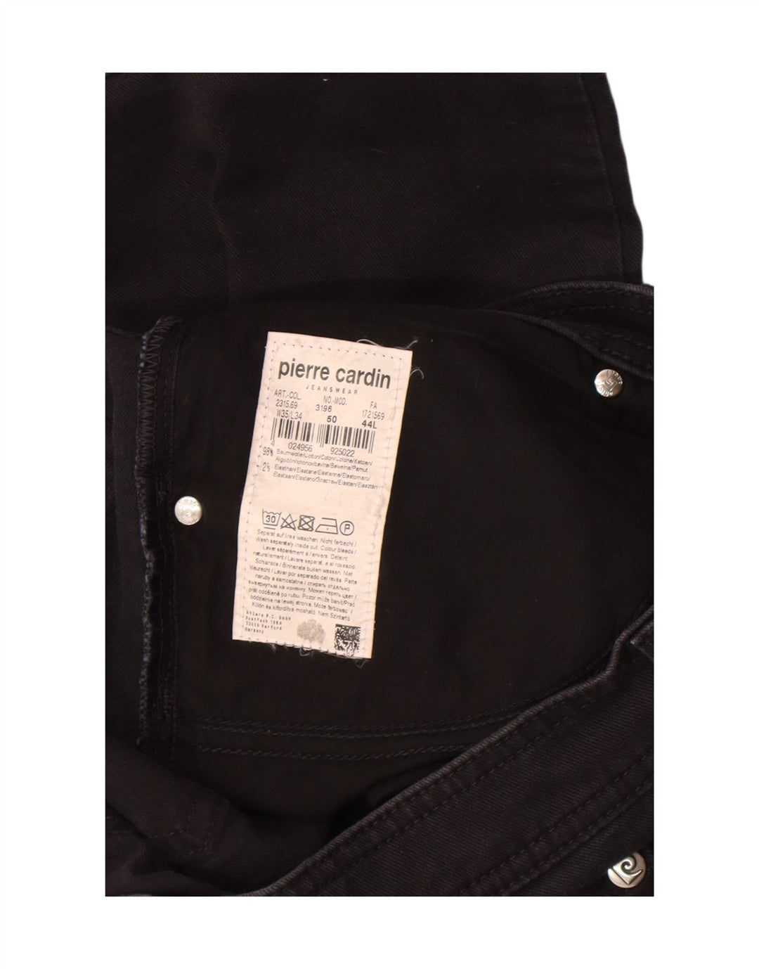 Męskie proste dżinsy Pierre Cardin W35 L34 Czarne bawełniane