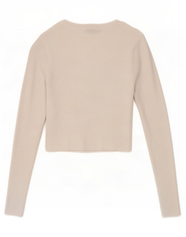 Damski krótki top Zara z długim rękawem UK 8 Small, biała wiskoza