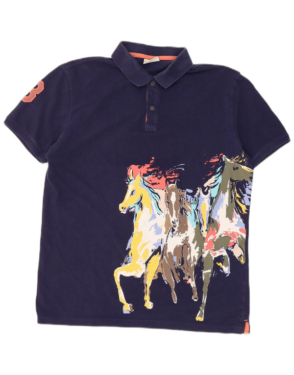 U.S. Polo Assn. Mens Graphic Polo Shirt Large Navy Blue Animal Print Cotton