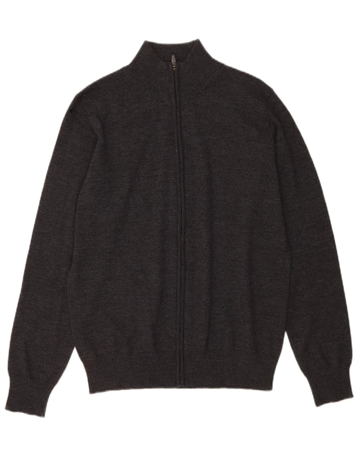 Zara Męski sweter kardigan Średniej szarej wełny