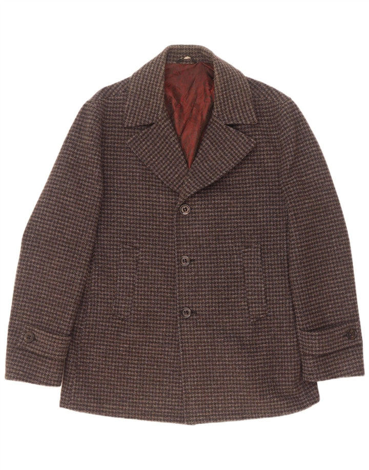 Vintage męski płaszcz w groch IT 54 XL, szara wełna w pepitkę