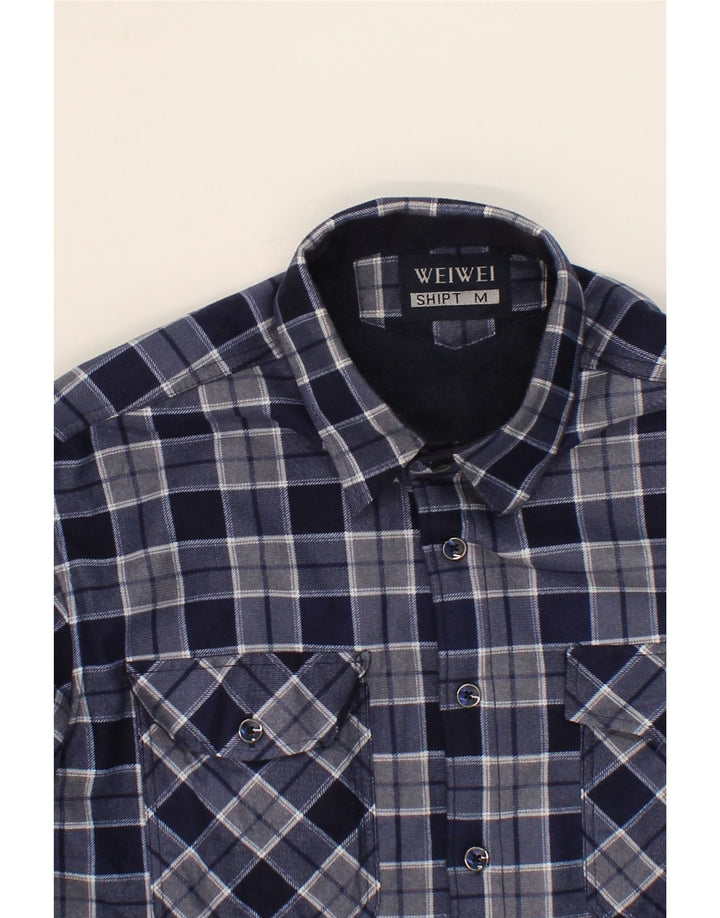 VINTAGE Mens Flannel Shirt Medium Navy Blue Check Cotton Vintage Vintage and Second-Hand Vintage from Messina Hembry 